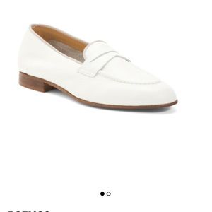 Boemos White Italian Leather Flat Loafers Small Wood Block Heel NWT